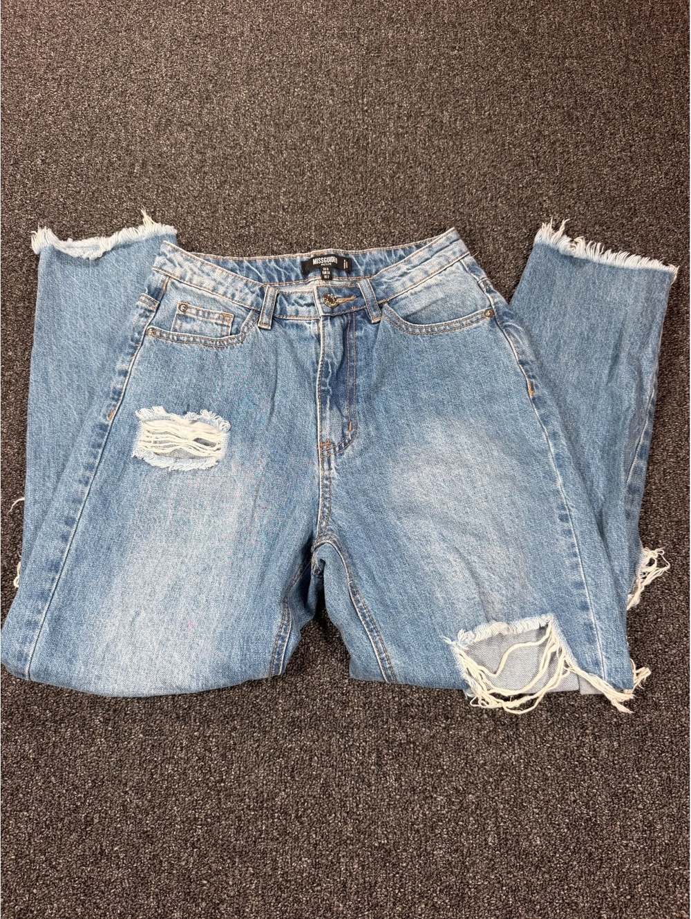 Missguided Petite Distressed Light Blue Mom Jeans